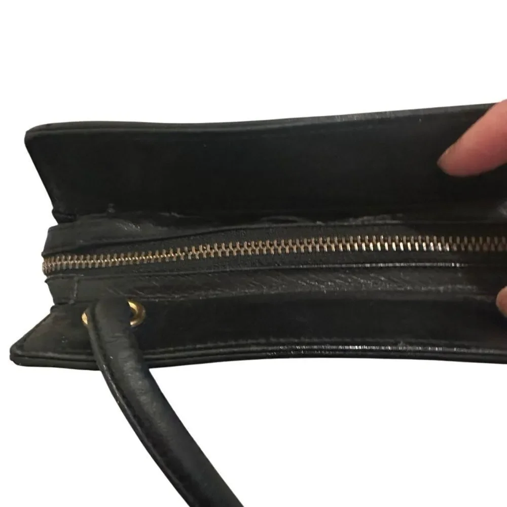 CHANEL Black Chevron Leather Shoulder Bag with Gold Accent